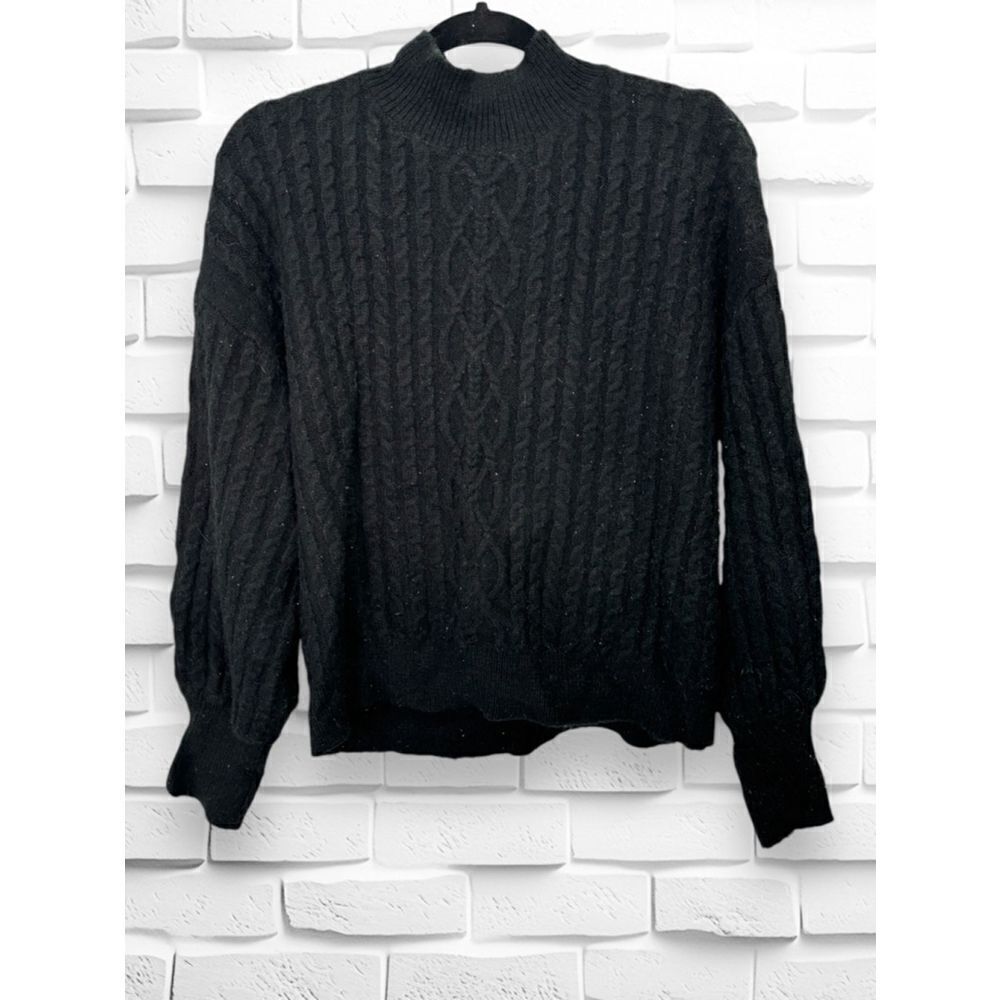 Vince Camuto Women’s XL Black Mock Neck Cable Knit Pullover Relaxed Fit Sweater